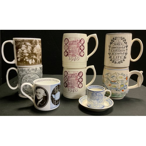 188 - Commemorative ceramics - Wedgwood-Barlaston, a pair, 1940 tankards;  Burleigh Ware Farmer’s Arms tan... 