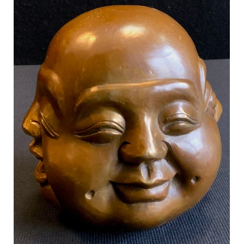 204 - A modern Japanese bronzed coloured head, four faces of buddha paper weight, 12cm high