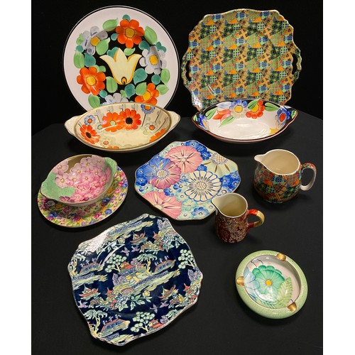 228 - A Royal Winton Chintz Tartans pattern shaped twin handled plate;  similar jug;  Pekin plate;  Sweet ... 