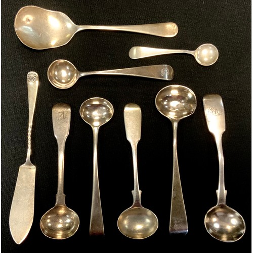 452 - A George III silver mustard spoon, London 1795, others assorted inc ,Exeter 1869 and 1870,  London 1... 