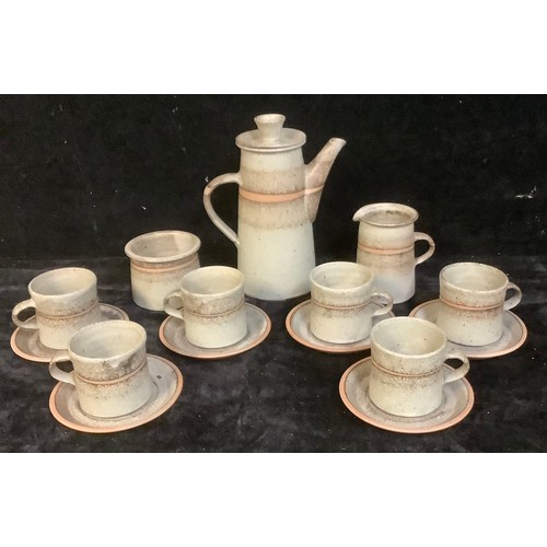 775 - A Tony Grant Studio pottery coffee service comprising hot water pot, cups, saucers, milk jug; etc (q... 