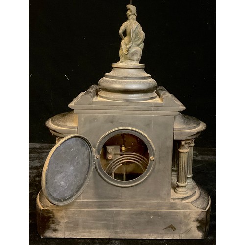 48 - A 19th century black marble architectural mantel clock, 44cm high, c.1880