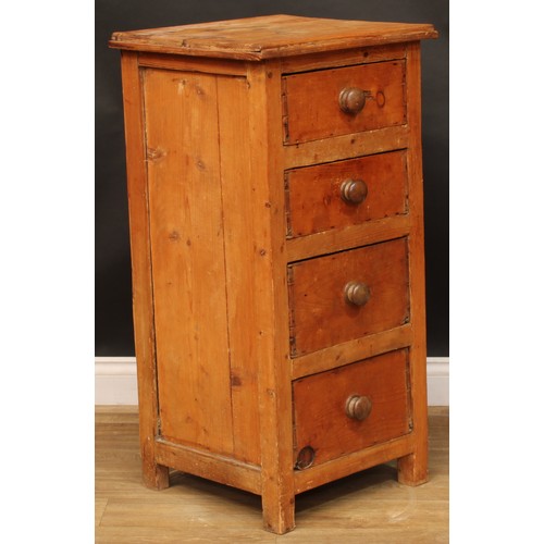 102 - A late 19th/early 20th century pine chest, of four drawers, 99.5cm high, 51cm wide, 46cm deep