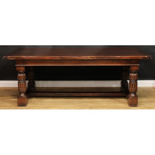 118 - A 17th century style oak refectory type dining table, 77cm high, 213.5cm long, 106.5cm wide