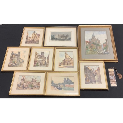 1433 - Pictures - Fisher and Sons, by, Wollaton Hall, Nottingham, coloured engraving;  a set of seven City ... 