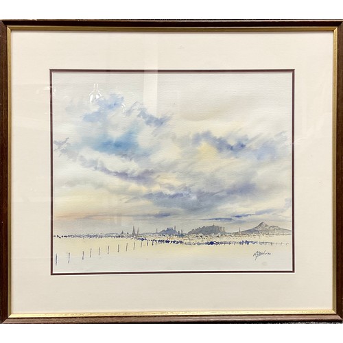 128 - H Green (20th century)
Edinburgh in Winter 
signed, dated 1988, watercolour, 38cm x 45cm