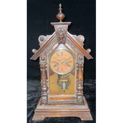 1458 - A 19th century 'gingerbread' mantel clock, c.1870