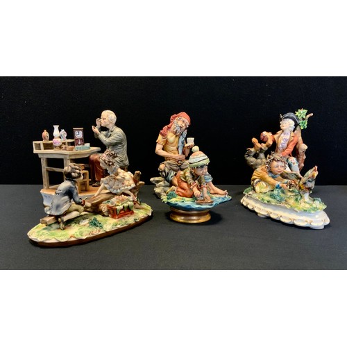 155 - A Capodimonte figure, Watch and Clock repairer, painted and incised marks,  signed others children a... 