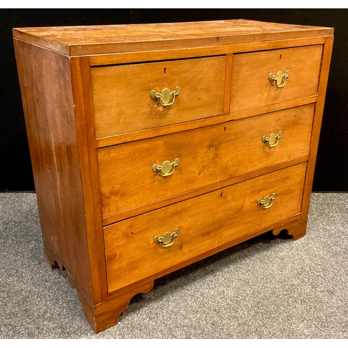 72 - A mid 20th century Walnut chest of drawers, two short, over two long drawers, brass swan-neck handle... 