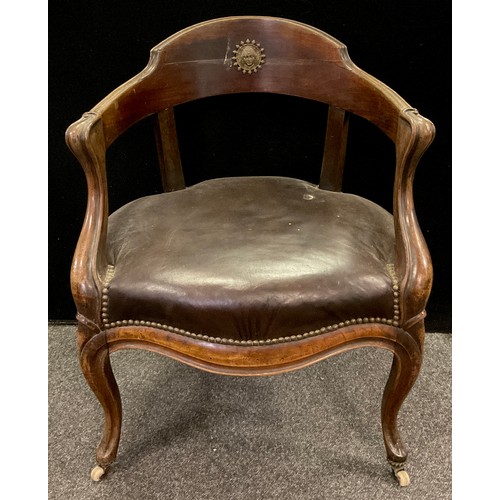 305 - A 19th century French Louis Phillipe style walnut desk chair, 79cm high x 61cm wide.