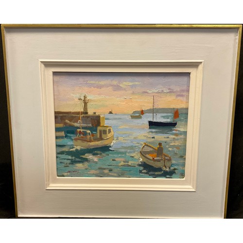 40 - Eric Ward (bn. 1945), Leaving Harbour at St. Ives, signed, oil on board, 24cm x 29cm.