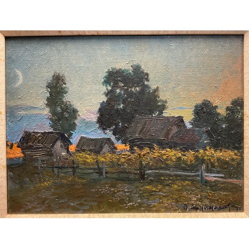 51 - Russian school, 20th century,
‘Farmstead by moonlight’,
indistinctly signed (O. Apqumacof ?), oil on... 