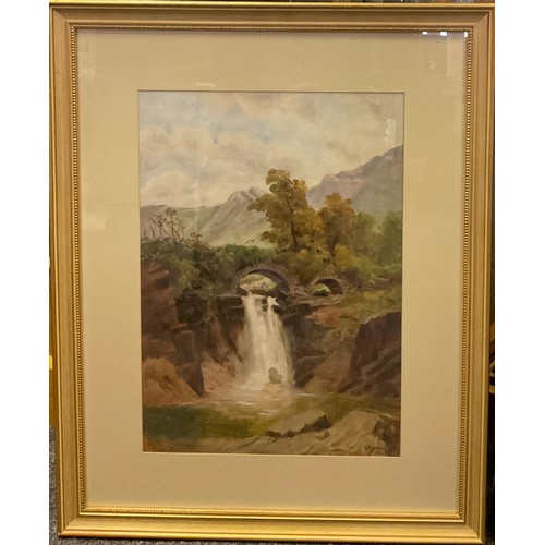 155 - E. Norrobin 
Falls near Capel Curig, North Wales 
signed, dated 1921, oil on board, 51cm x 36cm.