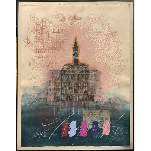 285 - Annabel Hewitt, British (b.1946),
'City III',
signed, Mixed Media Collage on Paper, 98.5cm x 75cm.