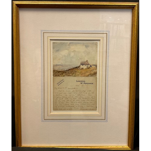 55 - Samuel John Lamorna Birch 1869–1955, Lamorna, Nr. Penzance, signed, watercolour sketch with letter f... 