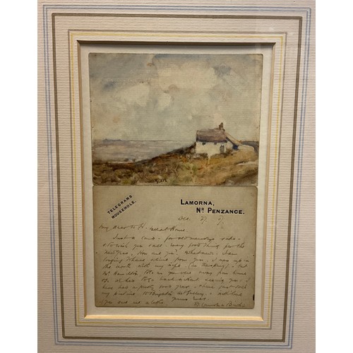 55 - Samuel John Lamorna Birch 1869–1955, Lamorna, Nr. Penzance, signed, watercolour sketch with letter f... 