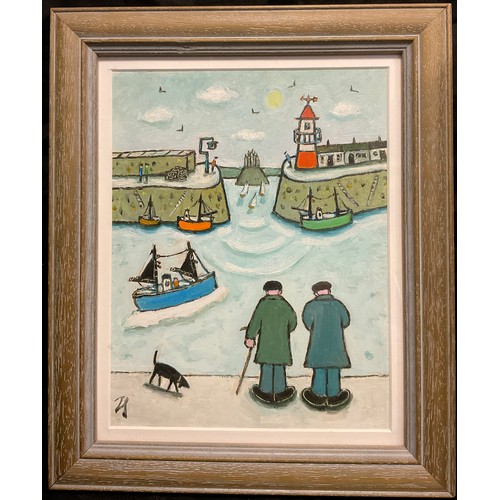 6 - Joan Gilchrest (1918 - 2008) 
Newlyn Harbour 
signed with monogram, oil on board, 23cm x 18cm.