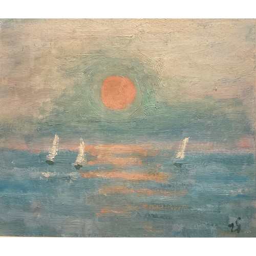 29 - Joan Gilchrest (1918 - 2008) 
Sunrise 
signed with monogram JG, oil on board, 15.5cm x 18cm.