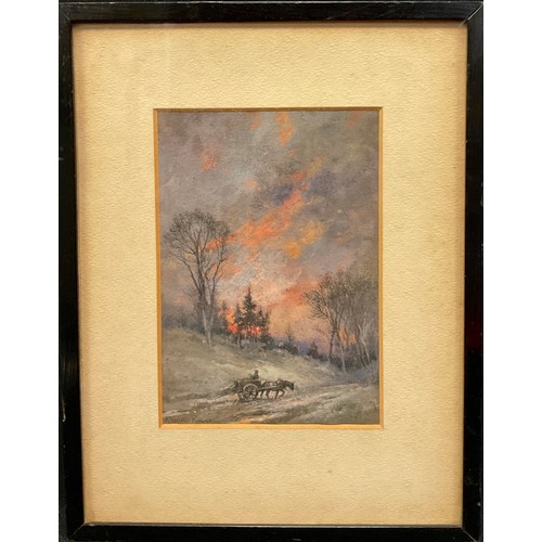 139 - Robert William Arthur Rouse (1867–1951), ‘Red sky at night’, signed, gouache, 16.5cm x 10.5cm.