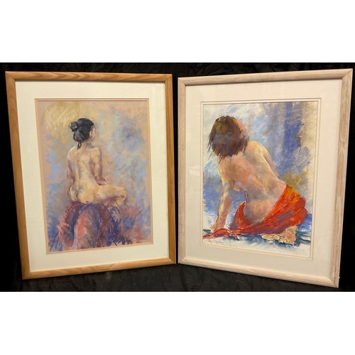 196 - Joy Clephan (Derbyshire artist)
A pair, female nude studies
signed, soft pastel on paper, 49cm x 35c... 