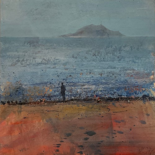 206 - Possibly Kurt Jackson R.W.A.
(British, born 1961), ‘Round Island, Scillies’, Lone figure on a beach’... 