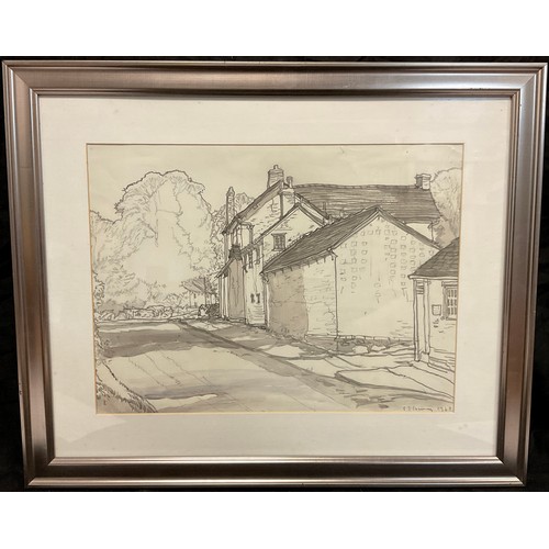 49 - After L. S. Lowry, ‘Village lane’, working pencil and watercolour sketch, bears signature, dated 196... 