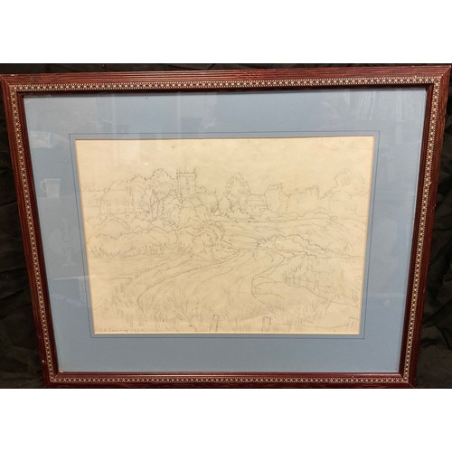 131 - After L. S. Lowry, Church and meandering river, working pencil sketch, bears signature, dated 1960, ... 