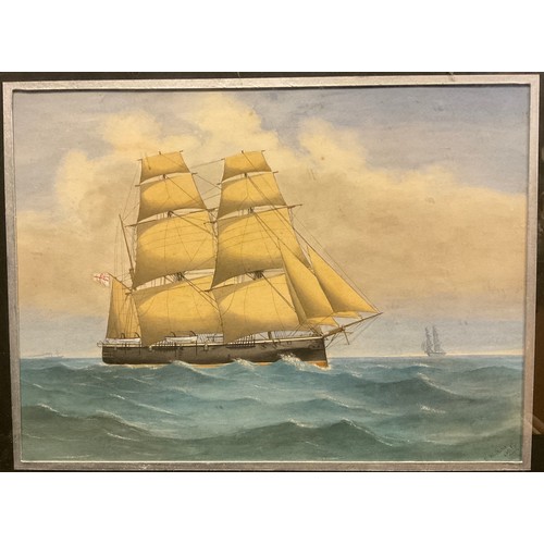 123 - R. Wilkins, early 20th century, ‘The Passing Tallships’, signed, watercolour, 24.5cm x 33cm.