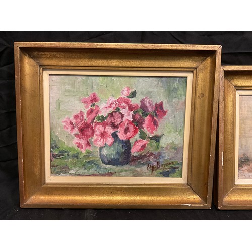 142 - Buysse
Still life flowers in a vase 
signed, oil on board, 19cm x 24.5cm;  another, similar, (2).