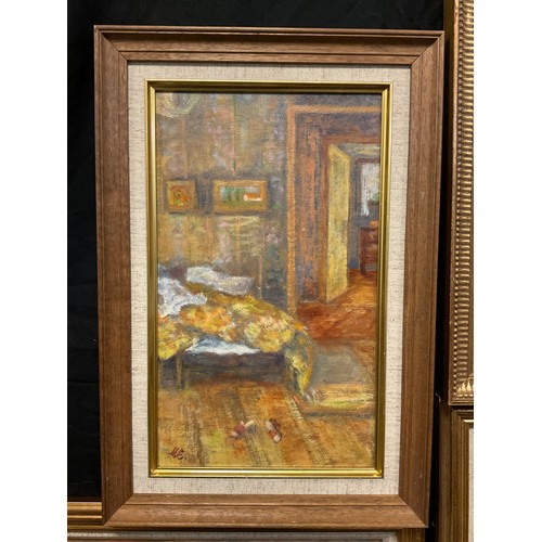 91 - Mark Eversfield, Country Cottage Interior, signed, oil on board, 36cm x 25.5cm;  another three simil... 