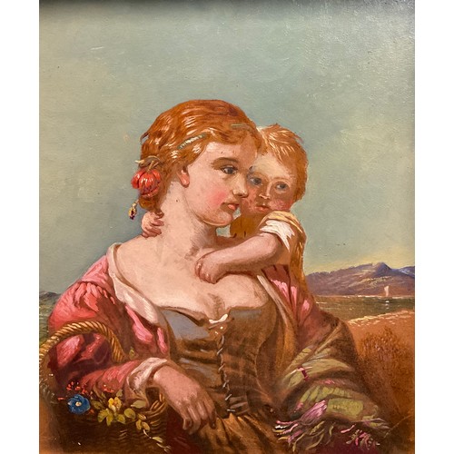 122 - Paul Falconer Poole, attributed to, Mother and child, oil on board, 21cm x 17cm.