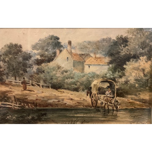 67 - George Turner, Crossing the Ford, signed, watercolour, 14cm x 22cm.