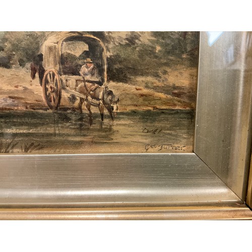 67 - George Turner, Crossing the Ford, signed, watercolour, 14cm x 22cm.