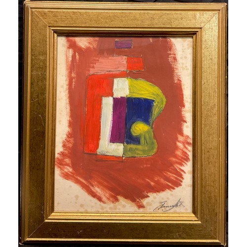 116 - Modern school, ‘Abstract composition’, indistinctly signed, oil on board, 33cm x 26cm.