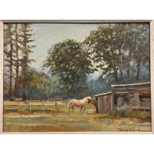 207 - Terry Ward, Horses in the Paddock, signed, oil on board, 15cm x 20cm.