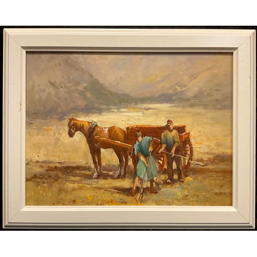 260 - John W. Gough, ‘The Mussel Gatherers’, signed, oil on board, 30cm x 40cm.