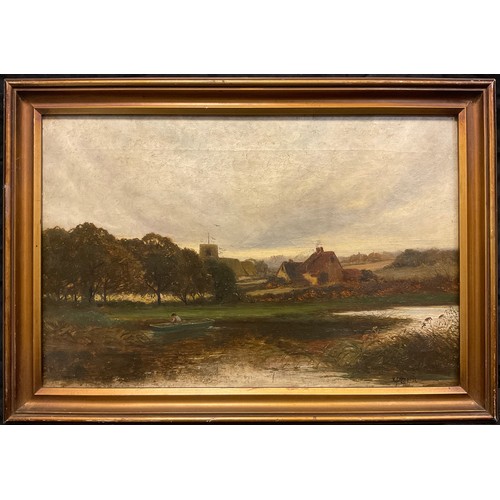 247 - R. J. Hammond (Victorian school), Fisherman by the Church Lake, signed, dated 1865, oil on canvas, 3... 