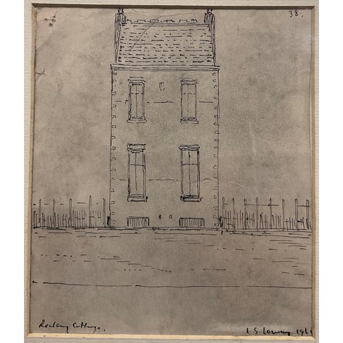 147 - Manner of L S Lowry, Rectory Cottage, bears signature, dated 1961, pen and ink sketch, 17.5cm x 15cm... 