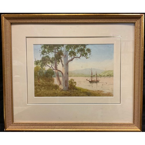 248 - W. Barrett, At Anchor, Coast of Australia, signed, watercolour, 19cm x 28cm.