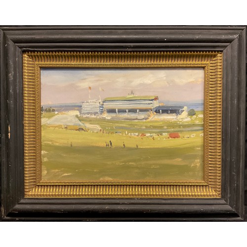 250 - Impressionist school, Epsom Racecourse, oil on board, 21cm x 29.5cm.