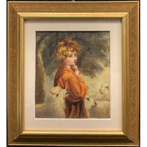 218 - After Joshua Reynolds, A Young Shepherd, watercolour, 18cm x 15.5cm.