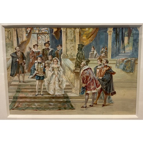 216 - Cecile Chenneviere, Presentation at Court, watercolour, gallery label verso, 13cm x 19cm.