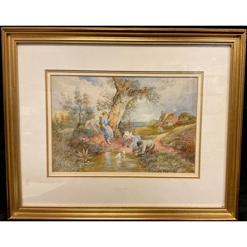 135 - In the manner of Birket Foster, Maiden Voyage, signed with monogram, watercolour, 19.5cm x 29cm.