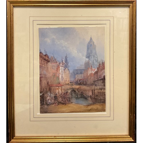 150 - Manner of David Roberts, ‘Utrecht’, titled, and dated 1875 to verso, watercolour, 26cm x 19.5cm.