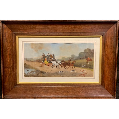 224 - Philip H. Rideout, The unstoppable hounds, signed, dated 1902, gouache, 19cm x 38.5cm.