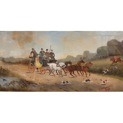 224 - Philip H. Rideout, The unstoppable hounds, signed, dated 1902, gouache, 19cm x 38.5cm.