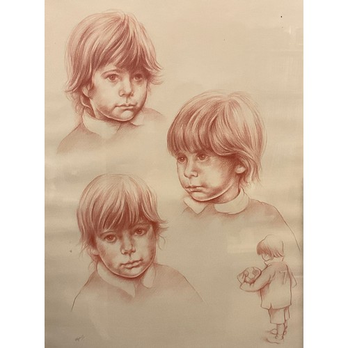 238 - Joyce Wyatt, Portrait of a Young Boy, signed, red chalk on paper, 64.5cm x 47.5cm;  another pair, sm... 