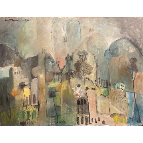 136 - Follower of Paul Klee, signed ‘De Rhodes’, Naive Landscape in Fauvist colours, signed, oil on board,... 