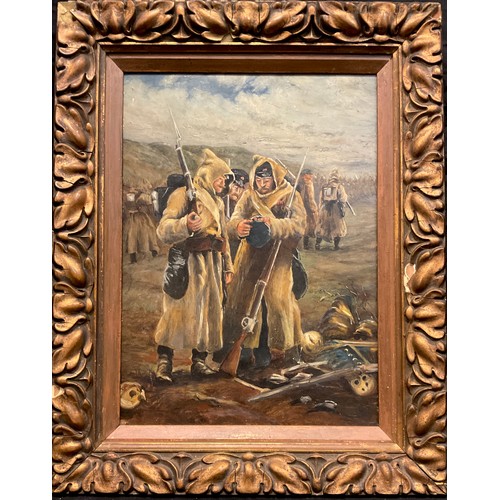 174 - E R Pratt, 'The Old Corps', signed and dated 1880 to verso, oil on board, 37cm x 27cm.