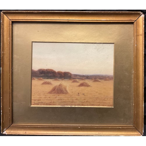 178 - George Oyston, 'Hayricks and Rabbits', signed, dated 1903, watercolour, 18cm x 22.5cm.